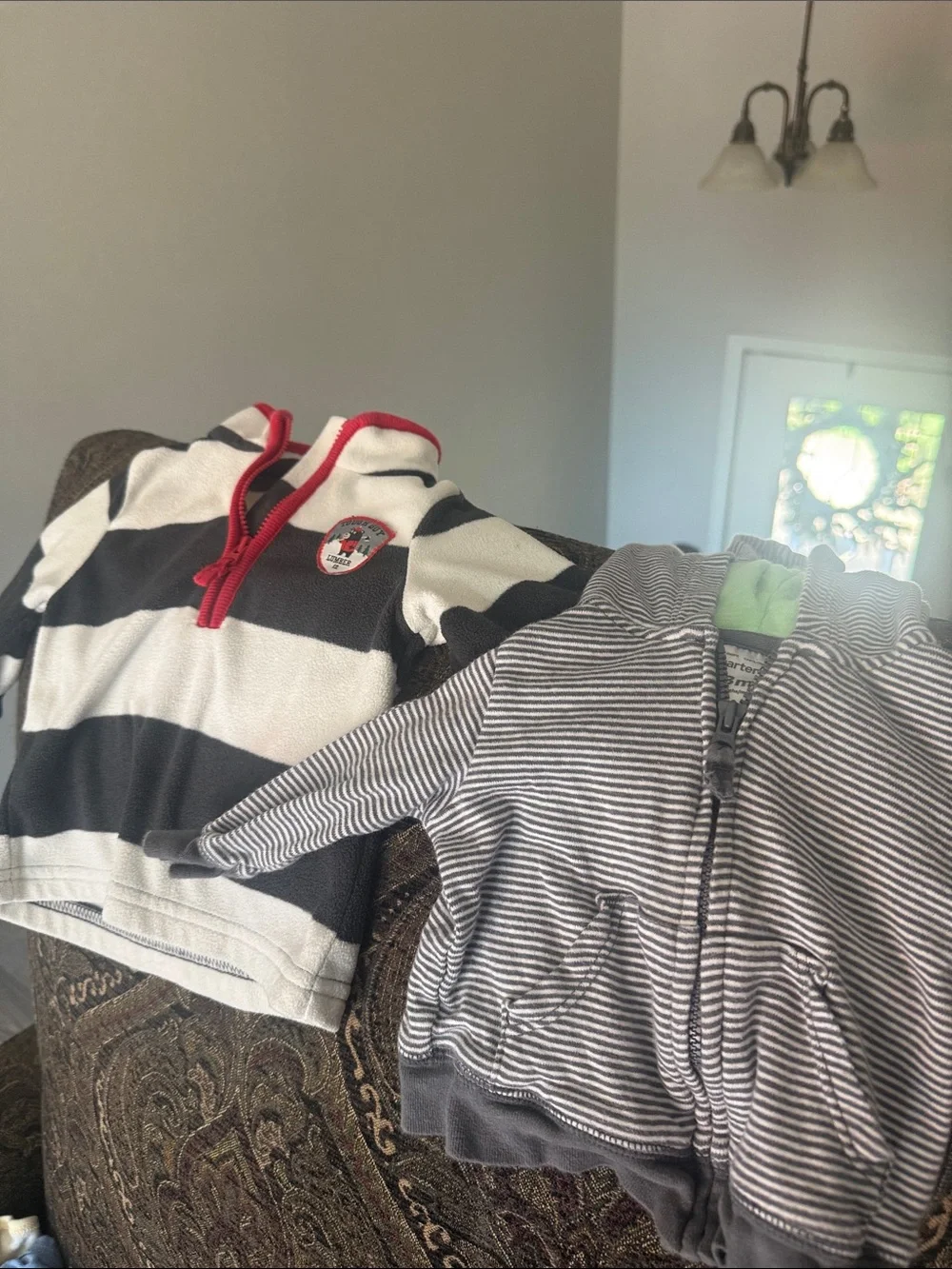 Carter's Black & White Striped Kids Hoodies Set with Red Trim